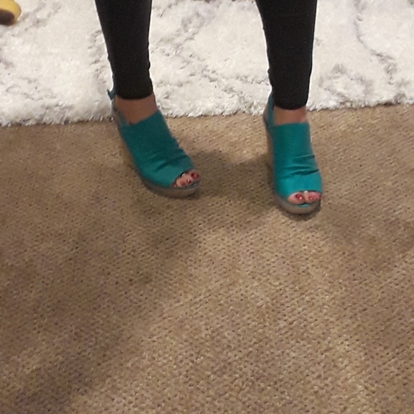 Blue Espadrille Wedge Heels - Picture 2 of 7